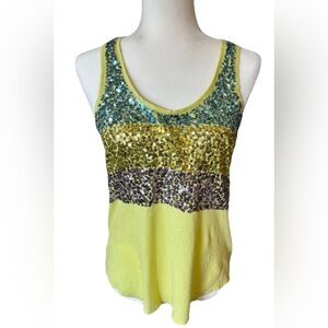Express Women's Small Yellow Striped Sequin Racerback Tank Top